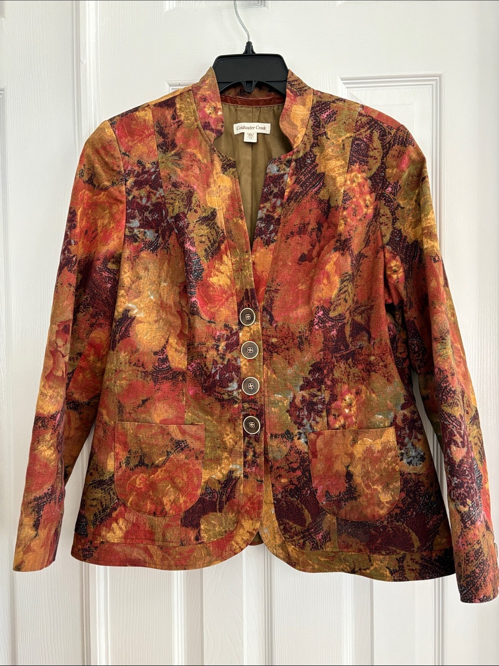 Coldwater Creek Women’s Multicolor Autumn Floral Cotton Blazer Jacket Size 12